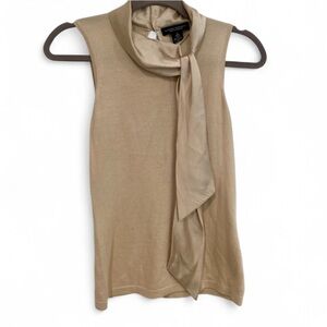 BANANA REPUBLIC SLEEVELESS BEIGE TOP SATIN TIE NECK SILK CASHMERE BLEND MEDIUM